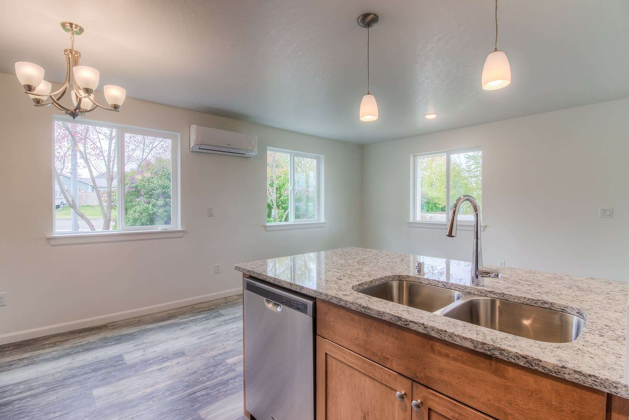pebble tiny home modern farmhouse kitchen and living room