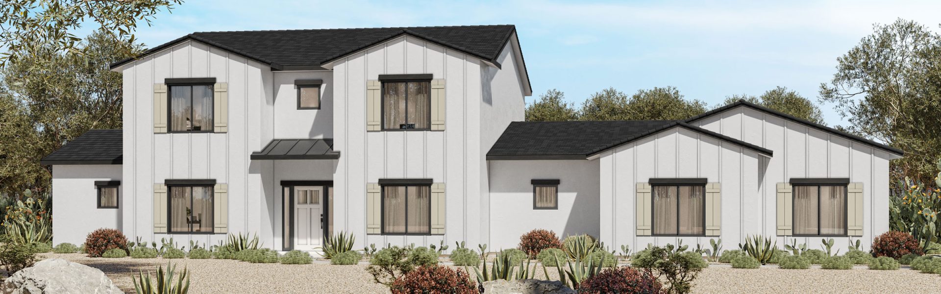 Photo real rendering of a SW style floor plan in Arizona
