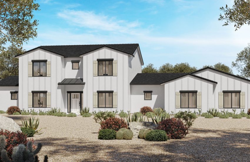 Photo real rendering of a SW style floor plan in Arizona