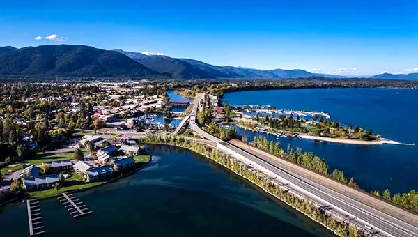 View of Sandpoint Idaho and bridge over water