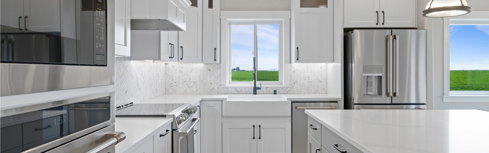 Kitchen view of GE Cafe appliances