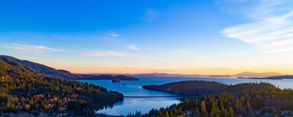 Photo of the San Juan Islands at sunset from Bellingham, WA