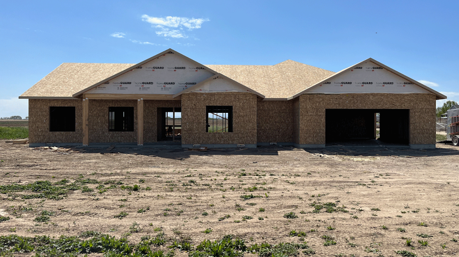 Home in framing under construction in the Idaho desert