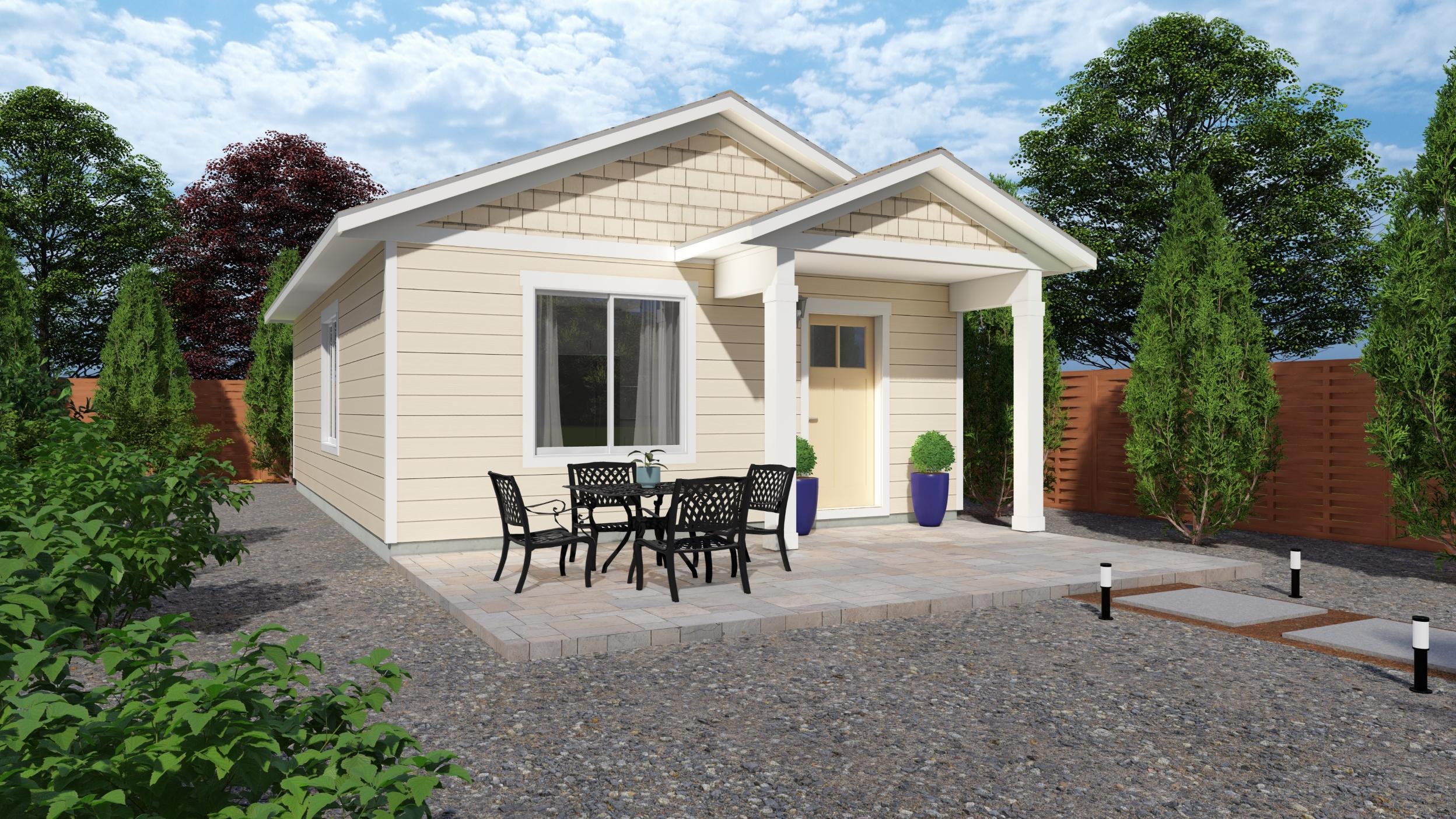 Rendering of an ADU floor plan under 800 square feet