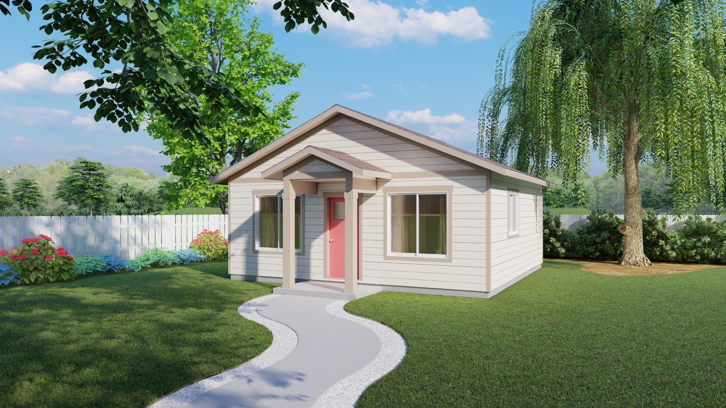 Rendering of an ADU floor plan under 800 square feet